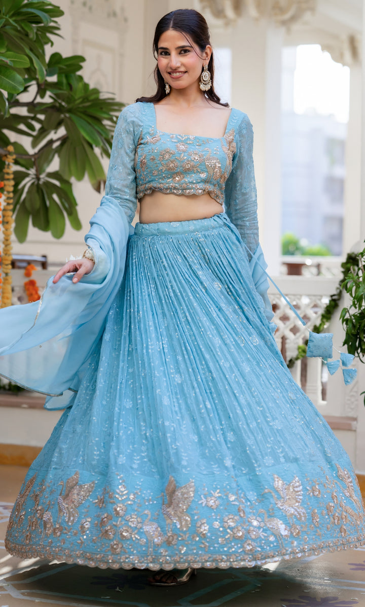 Aasmaani Blue Organza Lehenga Set
