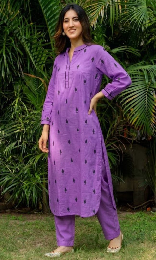 Lavender Pikes Spades Cotton Kurta Set
