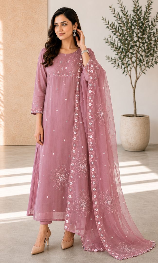 Turkish Rose Chanderi Suit Set