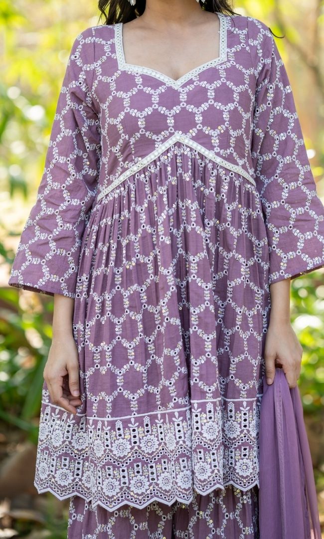 Mauve Chikankari Sharara Set