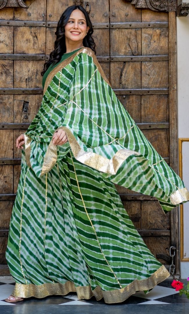 Marwar Green Leheriya Lehenga Set