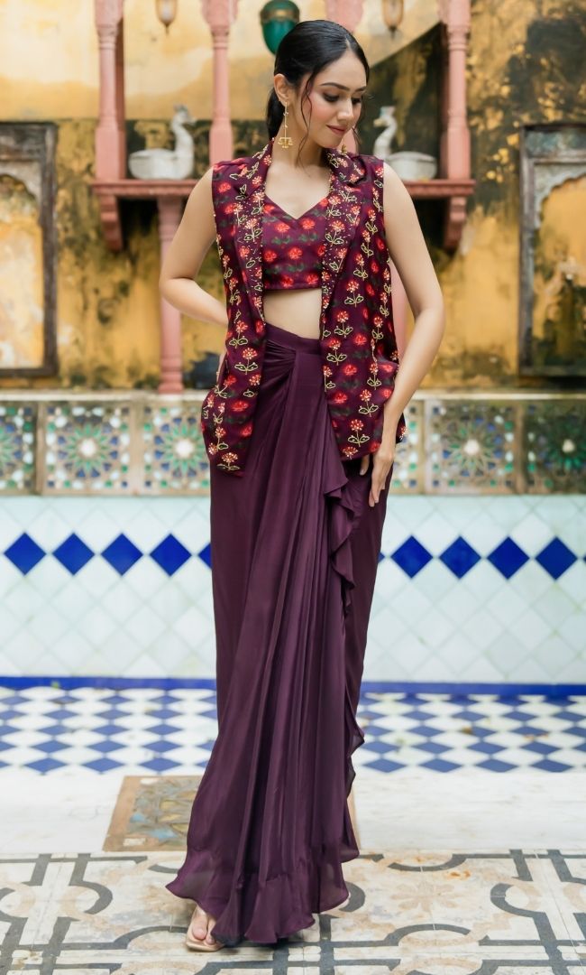 Florine Wine Jacket Set