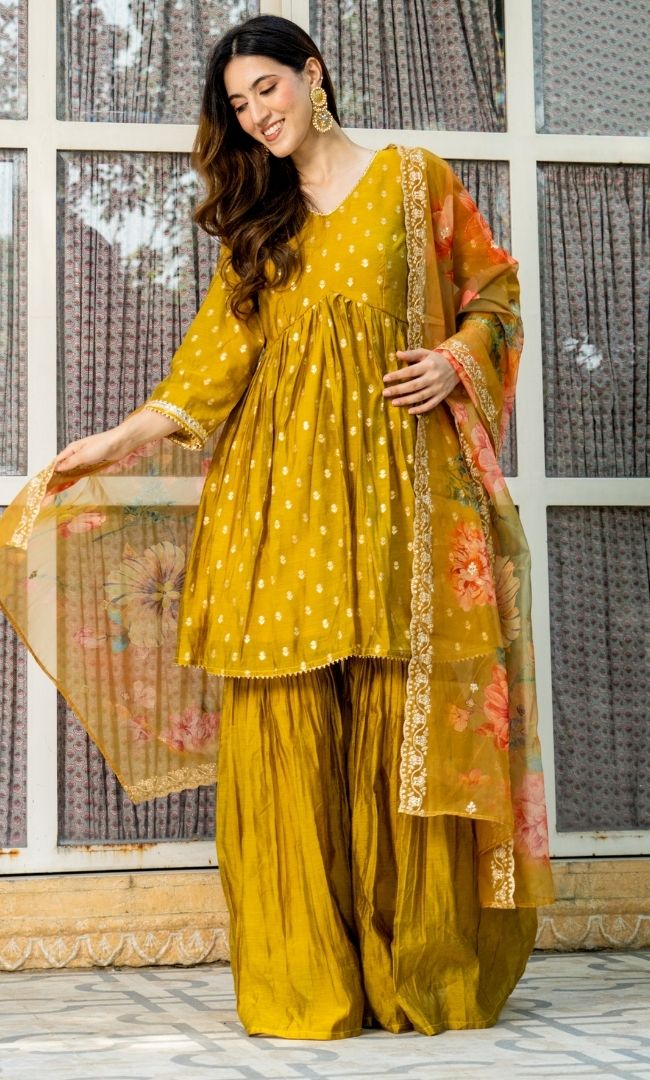 Goldenrod Chanderi Sharara Set