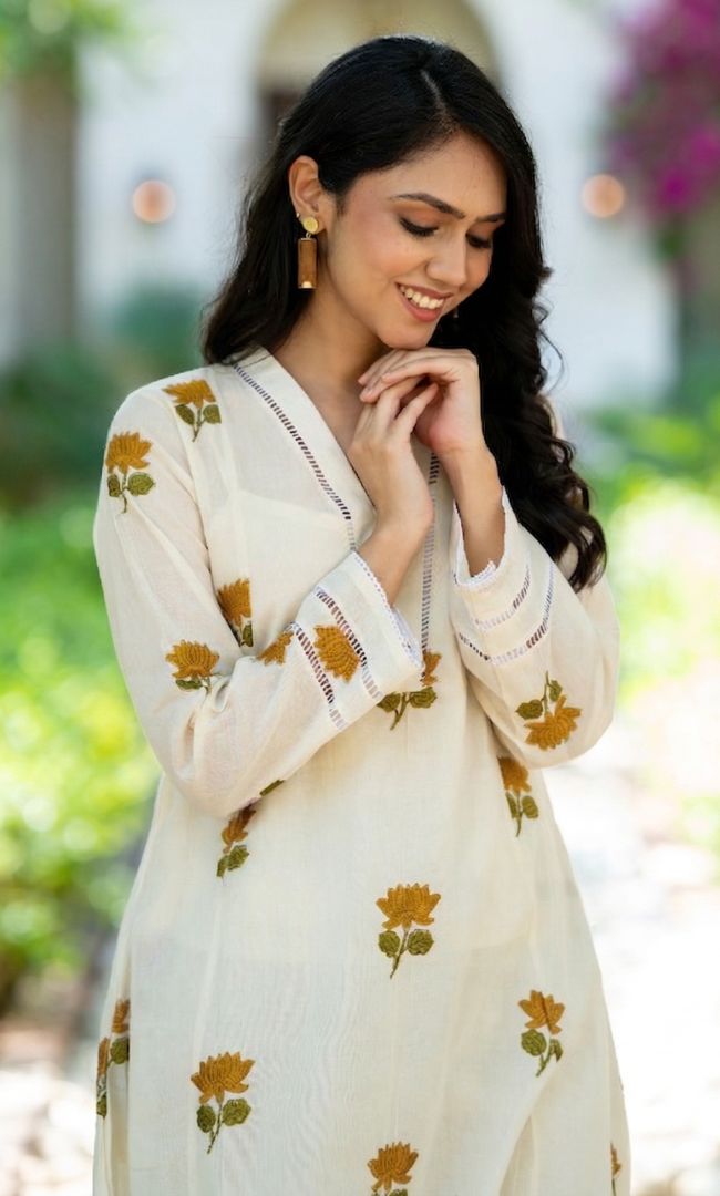 K-Vibe Mustard Lotus Kurta Co ord Set