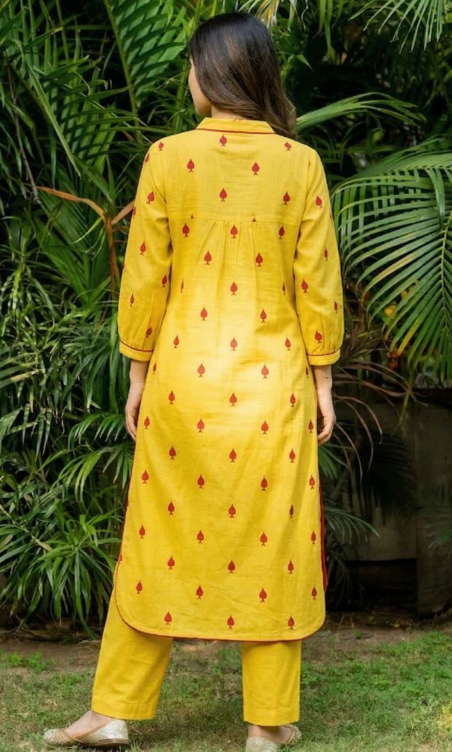 Yellow Red Pikes Spades Cotton Kurta Set