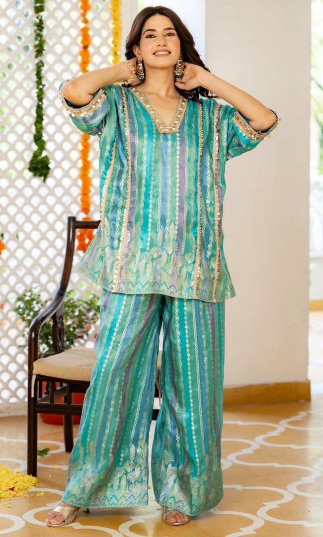 Teal Star Brocade Co-ord Set