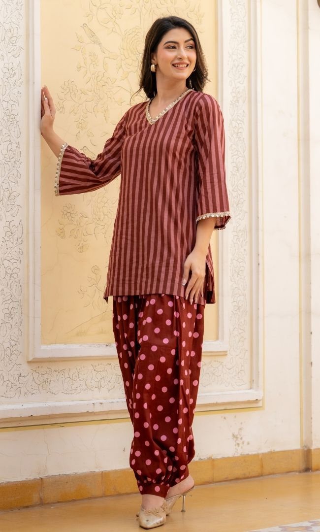 Seyran Brown Stripe Co-ord Set