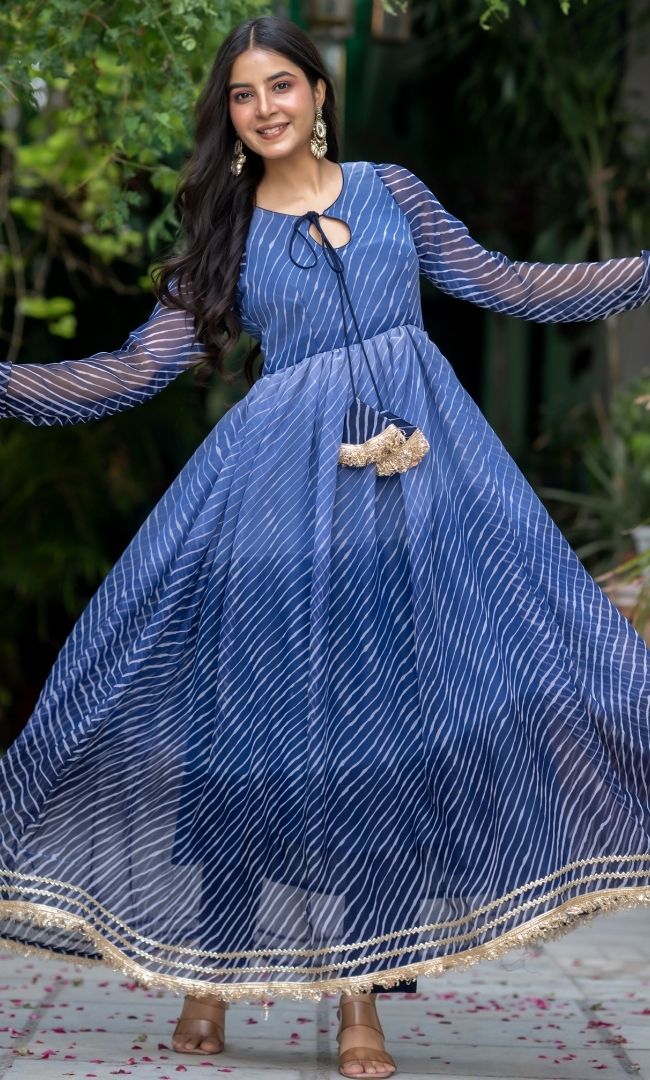 Desert Blue Leheriya Anarkali Set