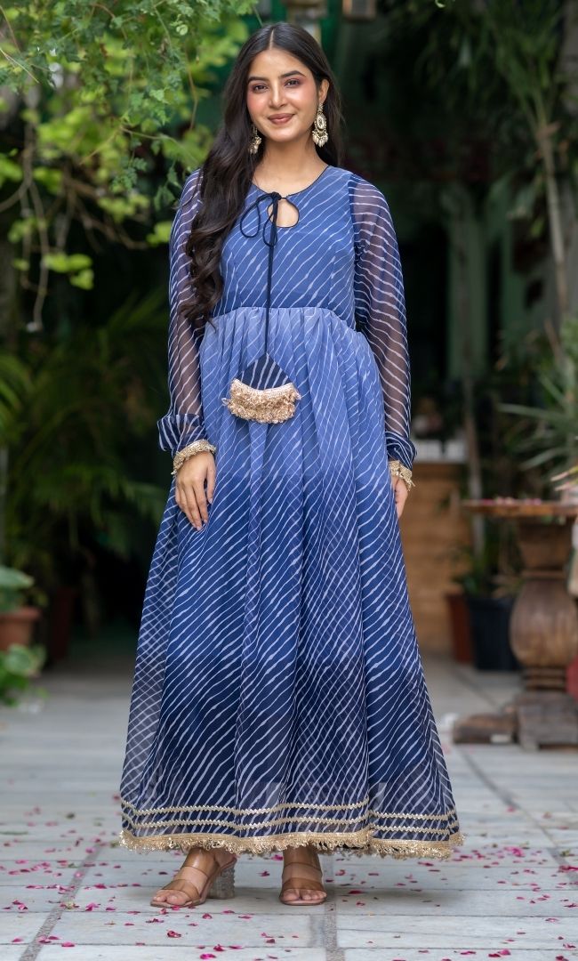 Desert Blue Leheriya Anarkali Set