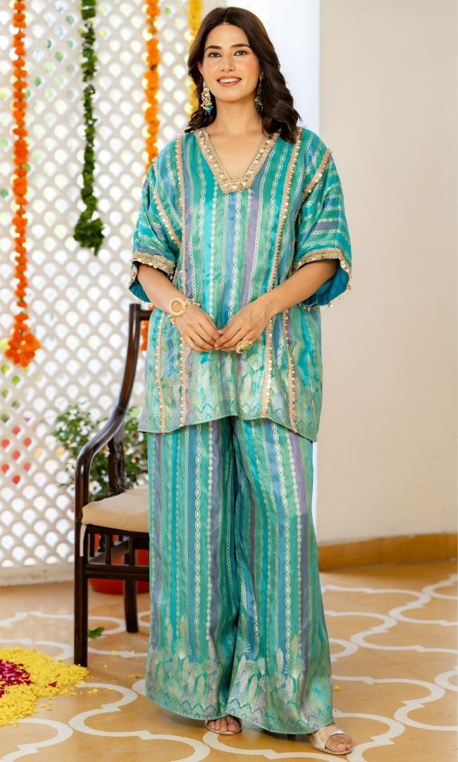 Teal Star Brocade Co-ord Set