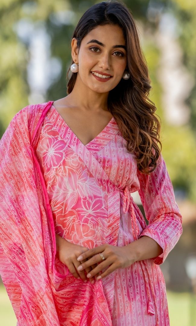 Flamingo Pink Cotton Angrakha Set