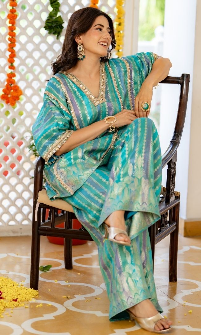 Teal Star Brocade Co-ord Set