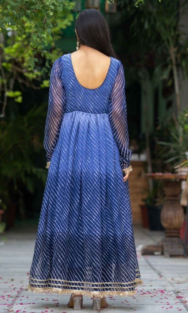 Desert Blue Leheriya Anarkali Set