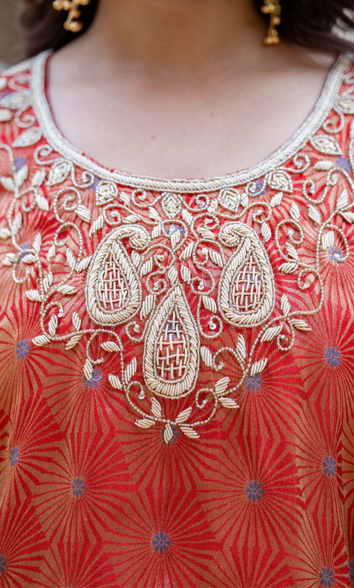 Evara Orange Brocade Cape Set