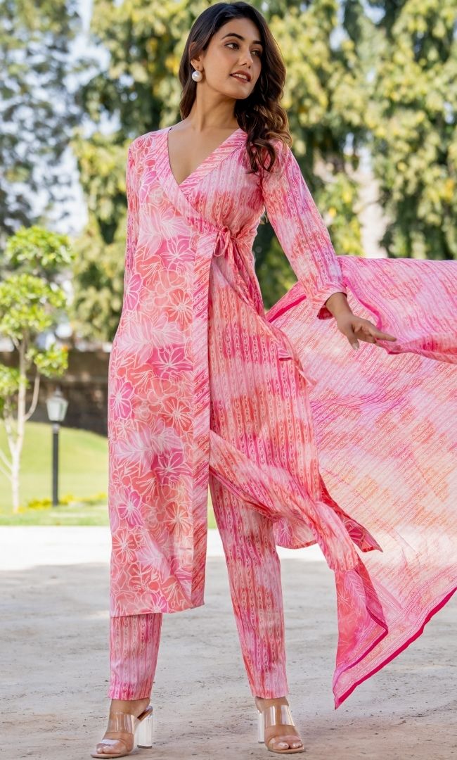 Flamingo Pink Cotton Angrakha Set