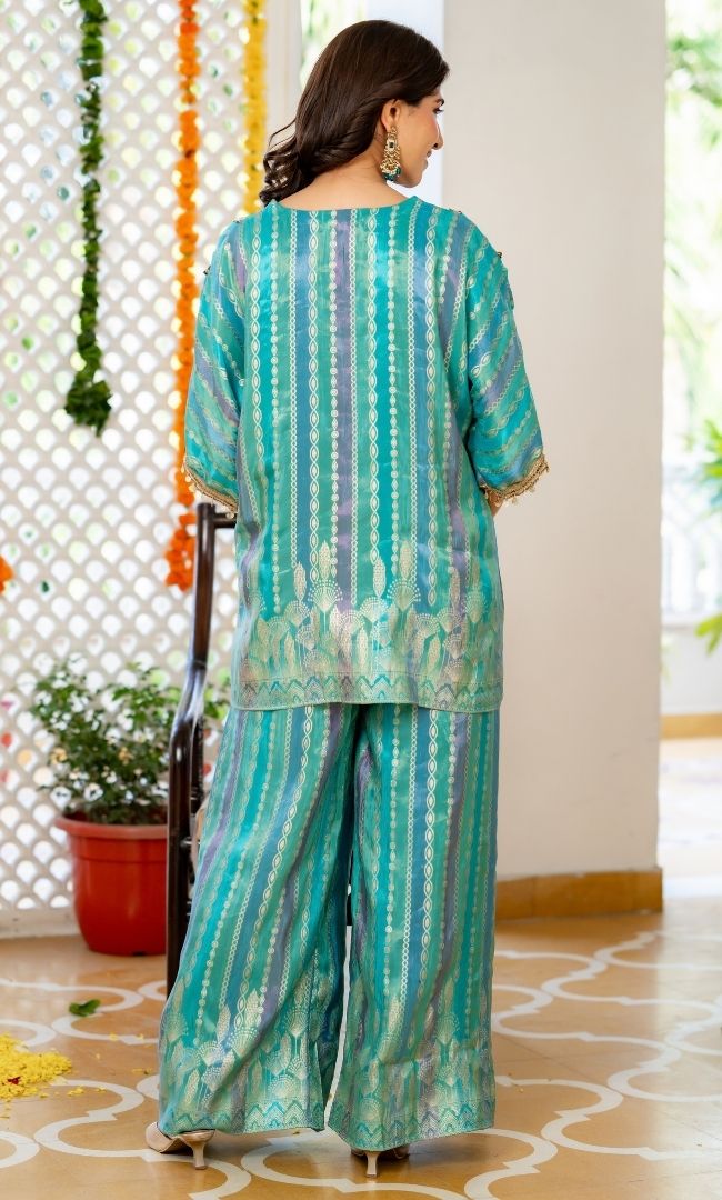 Teal Star Brocade Co-ord Set