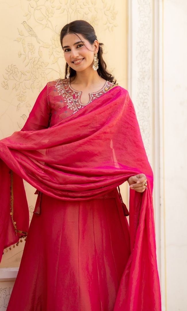 Yuvika Rani Pink Tissue Lehenga Set