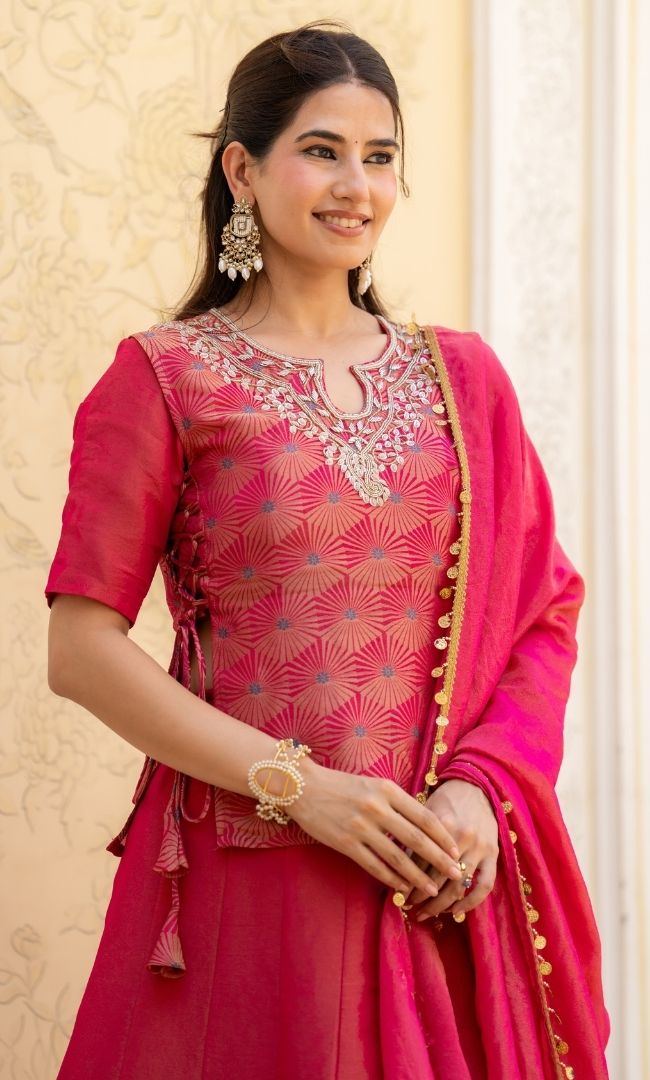 Yuvika Rani Pink Tissue Lehenga Set