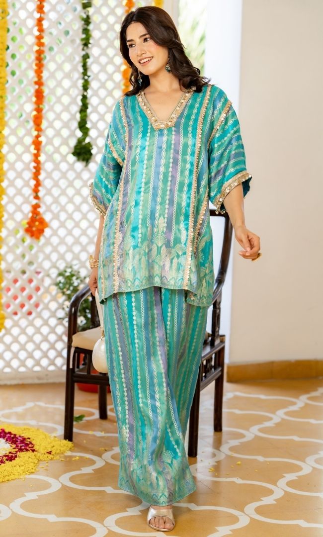 Teal Star Brocade Co-ord Set