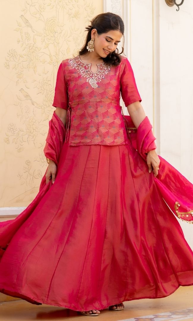 Yuvika Rani Pink Tissue Lehenga Set