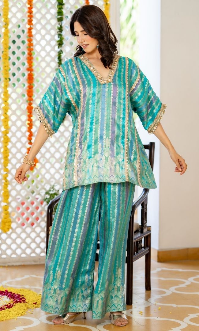 Teal Star Brocade Co-ord Set