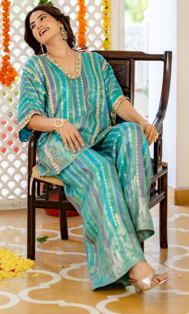 Teal Star Brocade Co-ord Set