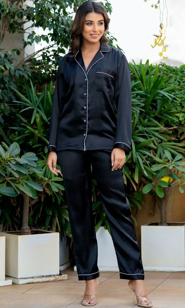 Satin Black Night Suit