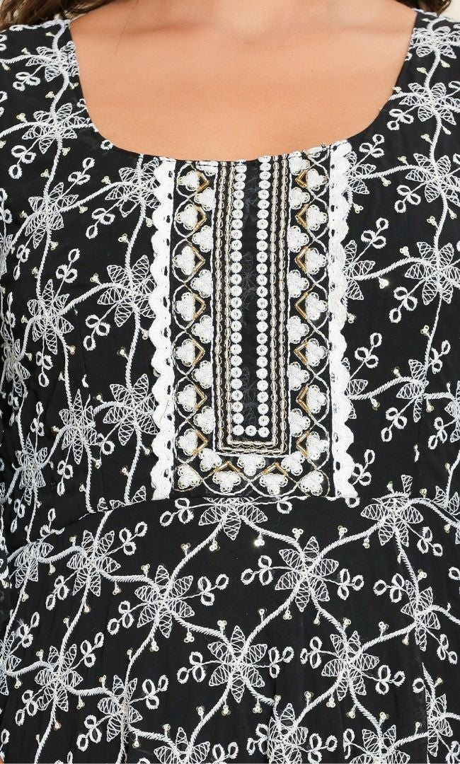 Dotted Black Anarkali Set