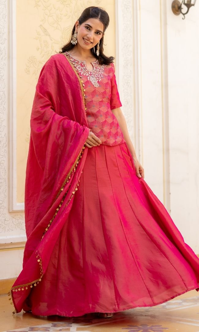 Yuvika Rani Pink Tissue Lehenga Set