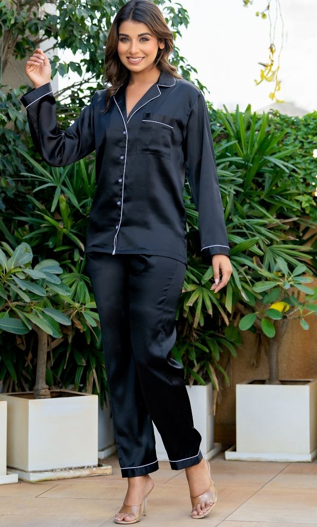 Satin Black Night Suit