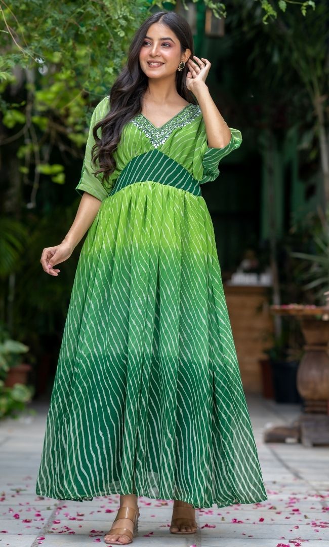 Royal Green Leheriya Ethnic Dress