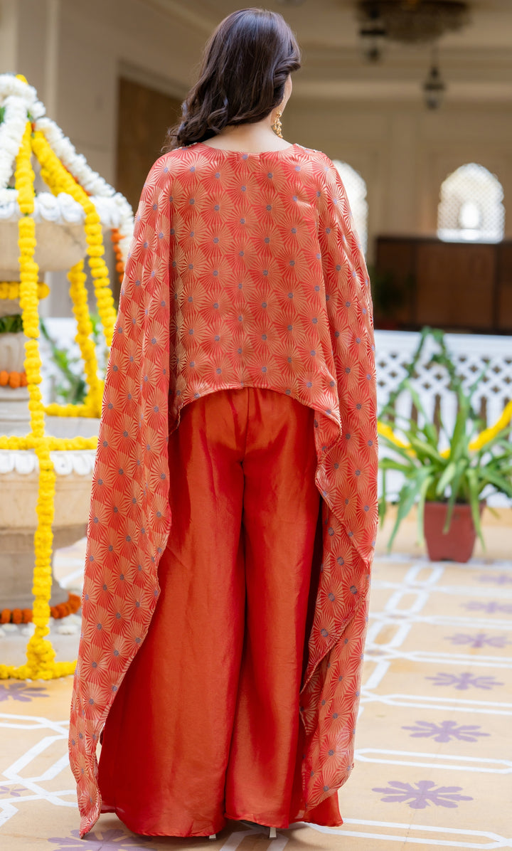 Evara Orange Brocade Cape Set