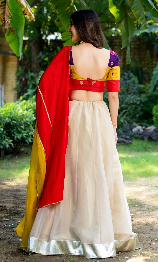 Multi Color Choli With Tissue Lehenga Set