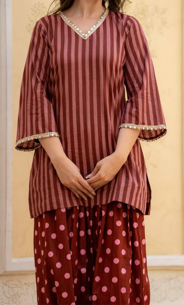 Seyran Brown Stripe Co-ord Set