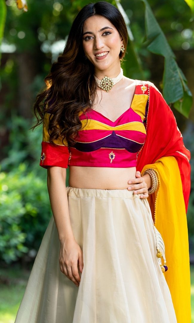 Multi Color Choli With Tissue Lehenga Set