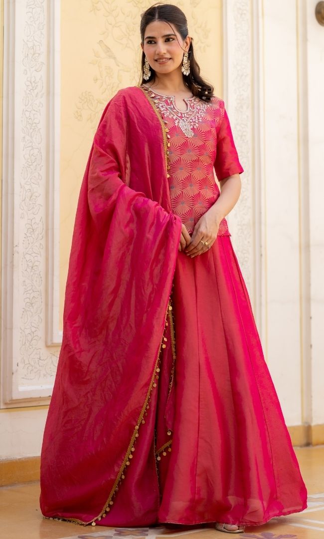 Yuvika Rani Pink Tissue Lehenga Set