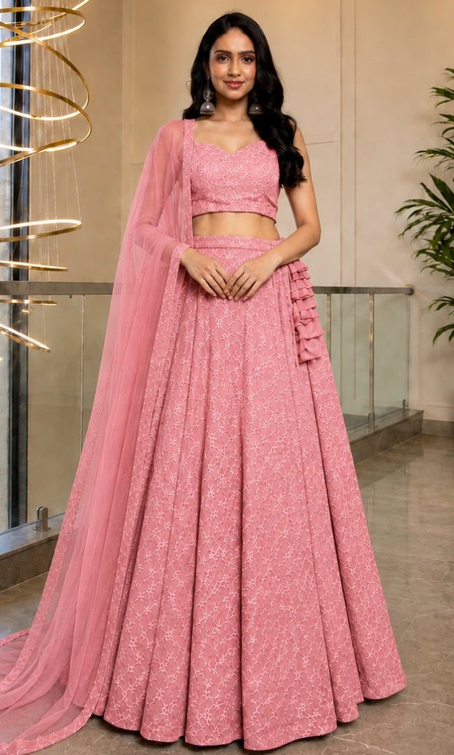 Vintage Rose Jaal Embroidery Lehenga Set