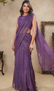 Stripen purple drape saree