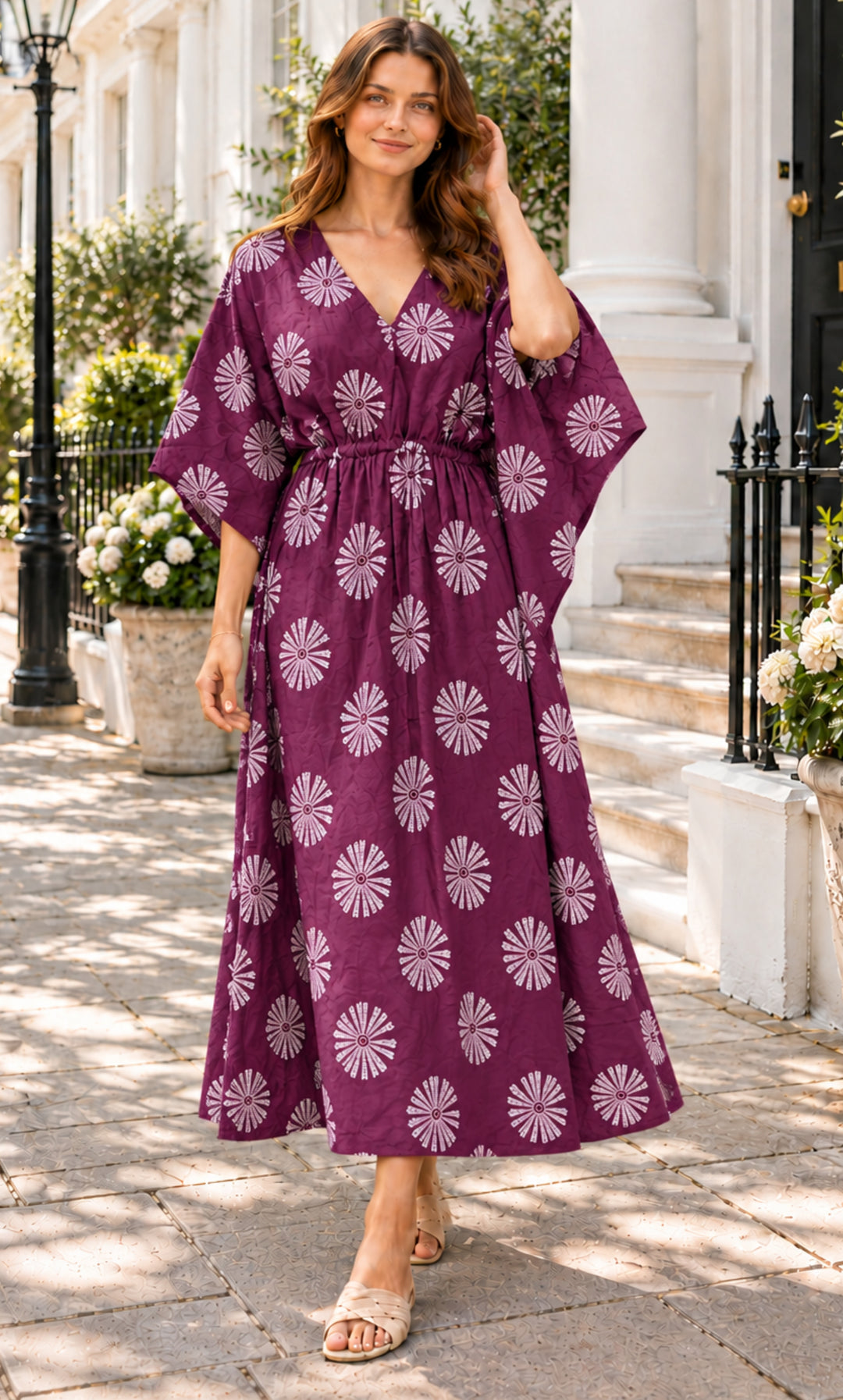 Royal Plum Bloom Printed Kaftan