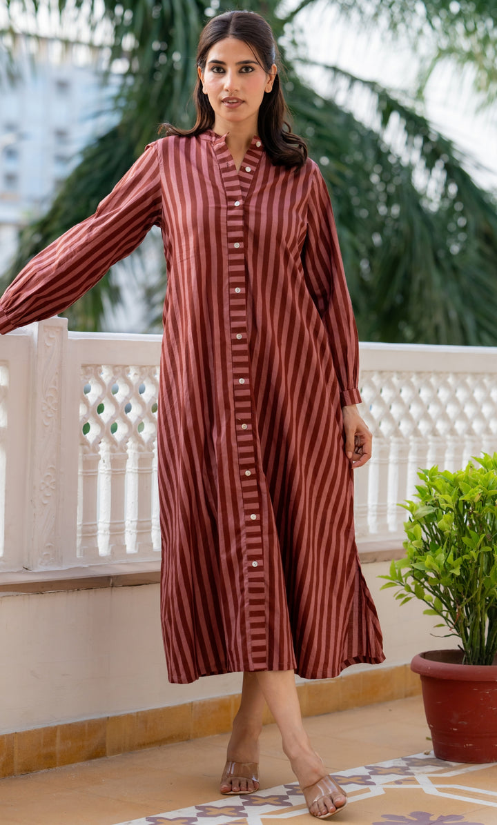 Brown Toffee Striped Dress