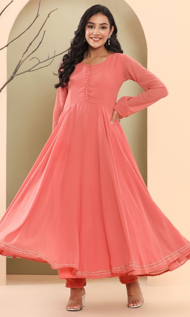 Coral Anarkali Set