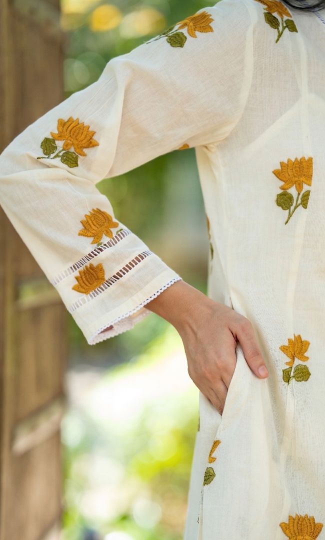 K-Vibe Mustard Lotus Kurta Co ord Set