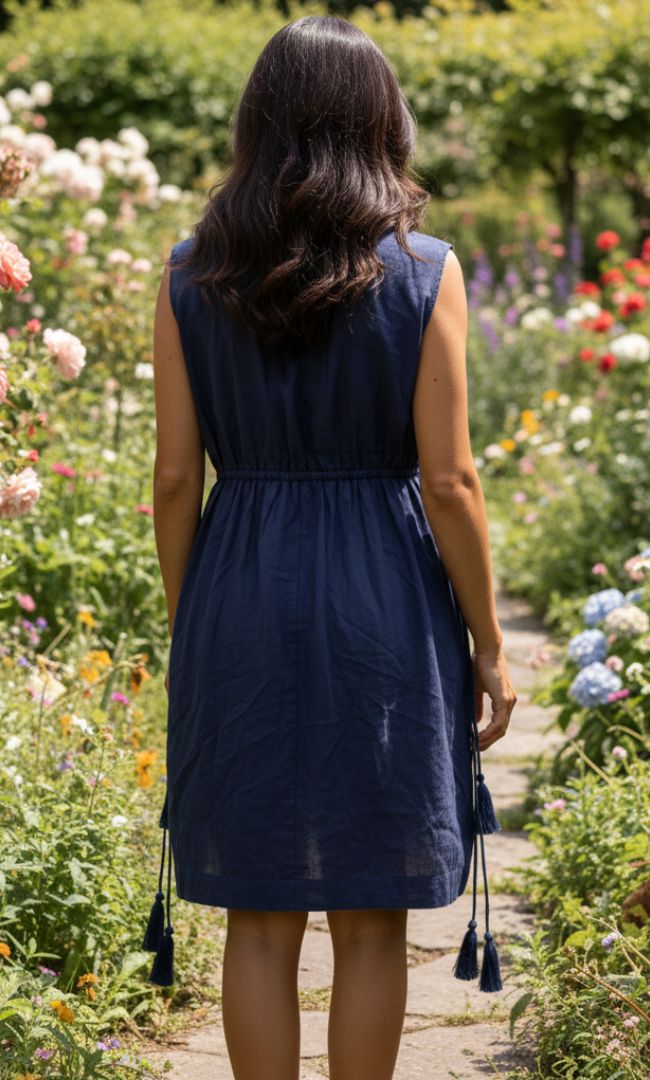 Navy Linen Mini Dress
