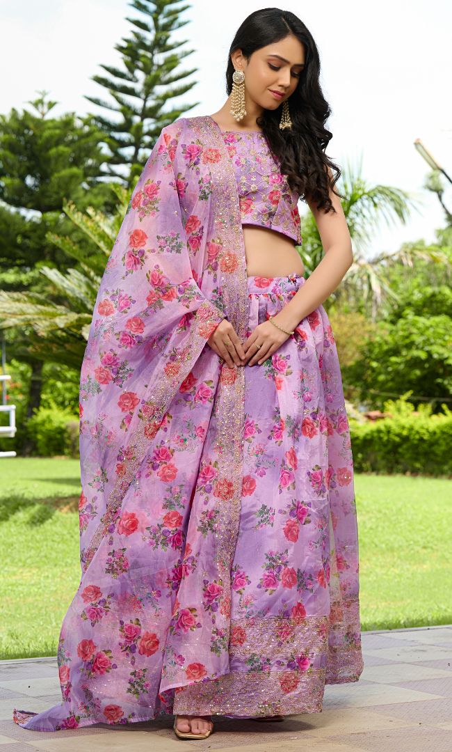 Sunset Purple Organza Lehenga Set