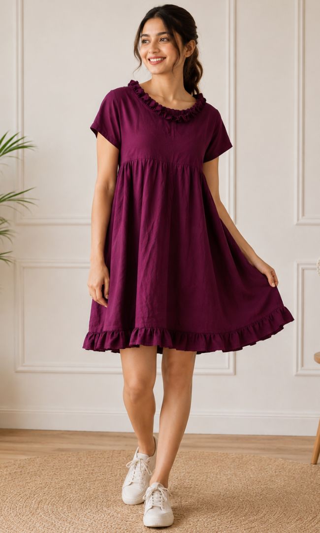 WINE COTTON MINI DRESS