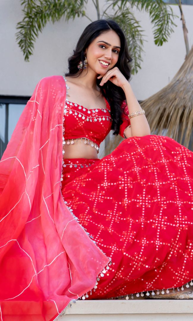 Rhythm Red Georgette Lehenga