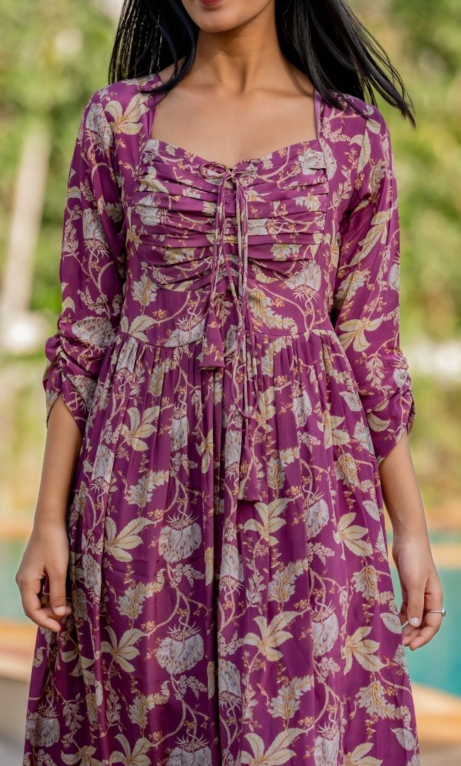 Wine Printed Maxi Dress