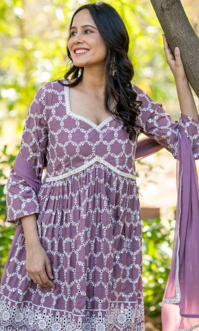 Mauve Chikankari Sharara Set