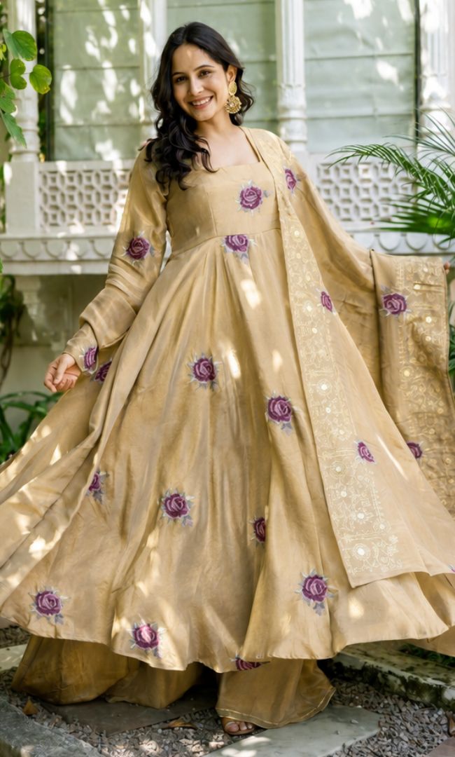 Shireen Golden Anarkali Set