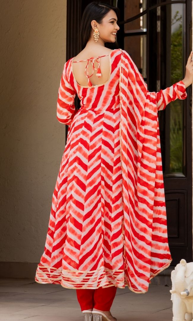 Leheriya Cherry Red Anarkali Set